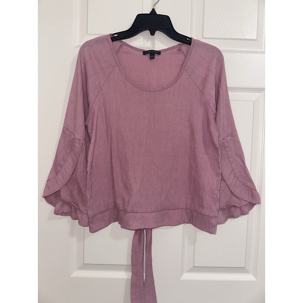 Moa Moa Solid Pink Knit Blouse Juniors L Scoop Neck 3/4 Bell Sleeve